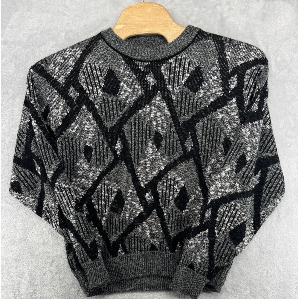 Vintage Le‎ Tigre Crewneck Sweater Large Diamond Pattern Gray Black Men's L